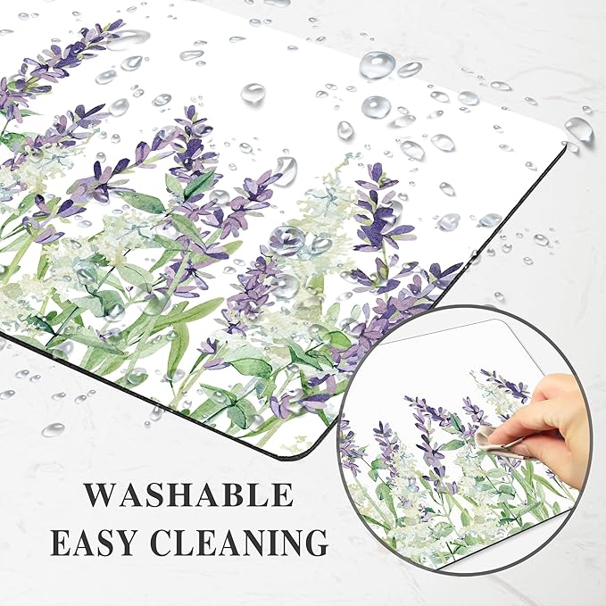 Floral Flower Mouse Pad Purple White Green Plant Leaf Women Mousepad Nature Aesthetic Pretty Desk Computer Gaming Office Cute Non-Slip Wireless Mat Washable Decor Accessories Pattern Laptop Travel