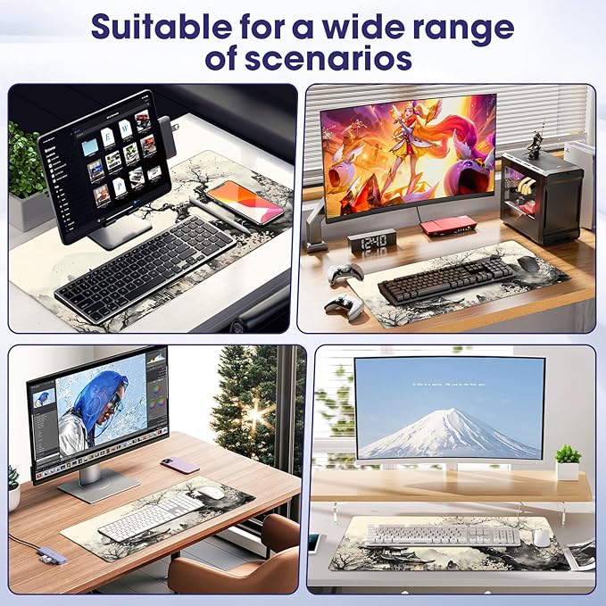 Full Desk Mouse Pad with Stitched Edges, 35.4” x 15.6” Waterproof Surface & Non-Slip Rubber Base – Ideal for Gaming, Office and Home