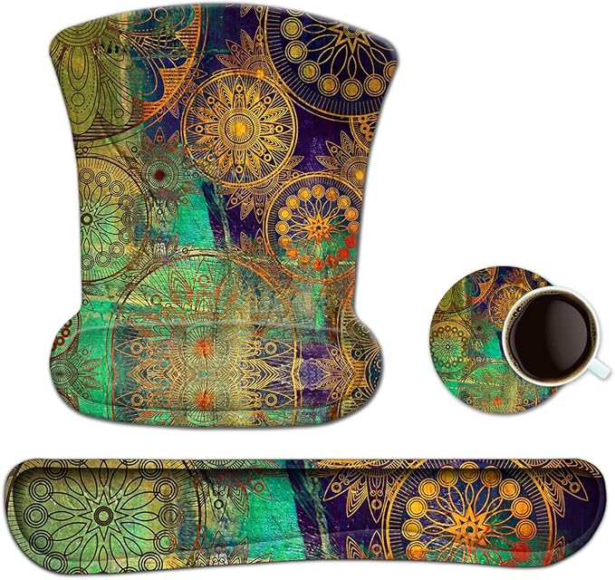 ToLuLu Keyboard Pad Wrist Rest Mouse Pad, Gel Ergonomic Mouse Pads Wrist Support for Computer Laptop Home Office, Mousepad Keyboard Wrist Support Memory Foam for Easy Typing Pain Relief, Mandala Arts