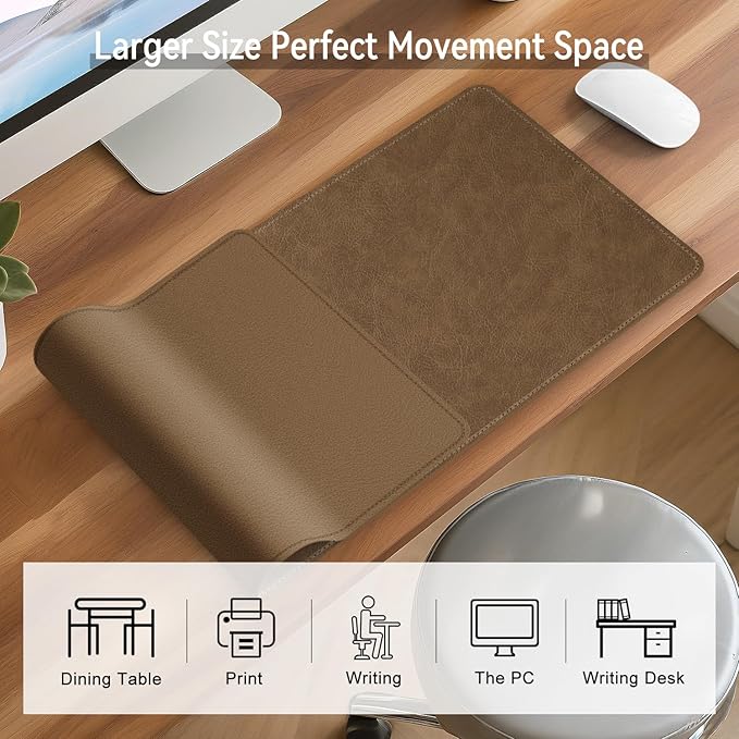 Imitation Crazy Horse Leather Desk Mat - Waterproof Desk Pad - Ideal for Large Mouse Pad and Desk Mats on Top of Desks (Camel+Camel, 25"*13")
