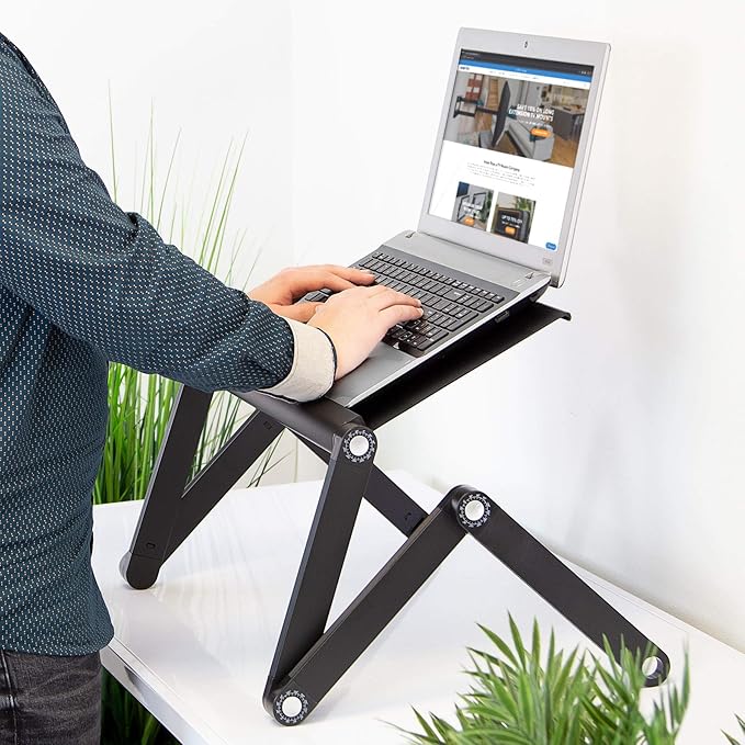 Mount-It! Adjustable Laptop Stand & Lap Desk, Large Aluminum Laptop Tray with 360° Rotating Legs, Portable Sit-Stand Laptop Desk for Bed, Couch, Desk & Floor, Ventilated Surface