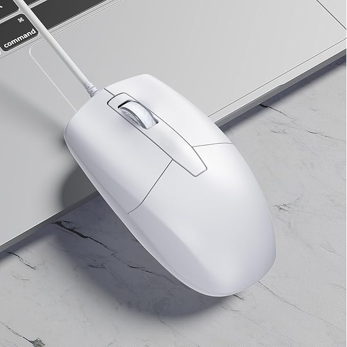 USB C Wired Mouse, Type C Optical Mouse, Portable Silent Comfortable, for Laptop, Mac, MacBook, Android, PC, White