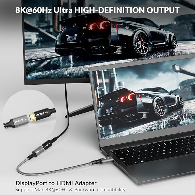 8K DisplayPort to HDMI Adapter, Uni-Directional DP 1.4 Male (Source) to HDMI 2.1 Female (Screen) Converter, DP Male to HDMI Connector 8K@60Hz, 4K@120Hz for PC, Dell, HP, NVIDIA, Laptop and More