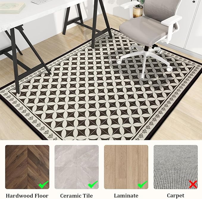 Office Chair Mat for Hardwood Floor, 60"x45" Easy Glide Computer Desk Mat Protector for Rolling Chair Under Desk Rug Nonslip Backing, Machine Wash, (Modern)