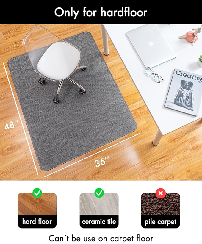 Office Chair Mat for Hardwood Floor Under Desk Computer Rolling Chair Mat for Wood/Tile Floor Non-Slip Heavy Duty Desk Rug PVC Plastic Hard Floor Protector 36" x 48" (Gray)