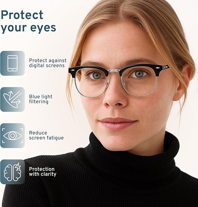 racico Blue Light Glasses for Men – Computer Gaming Blocking Glasses Anti Eyestrain, UV Clear Lens, Vintage Blue Blockers