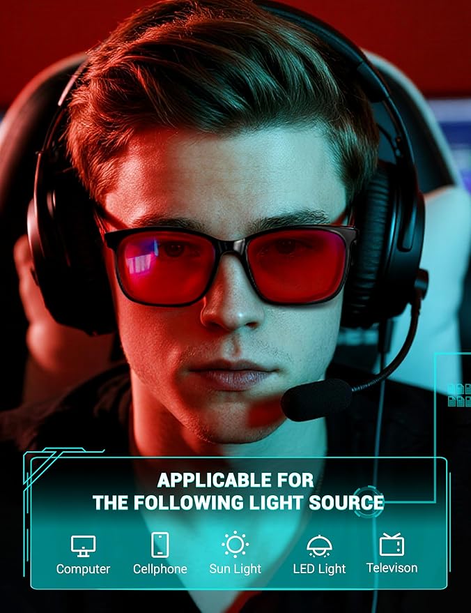 TIJN Sleep Glasses for 99.9% TR90 Blue Green Light Blocking Dual AR Coatings Red Lens for Computer Gaming Reduce Eyestrain, Multi Color