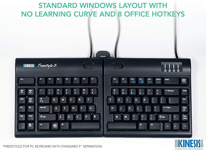 KINESIS Freestyle2 USB-A Ergonomic Keyboard w/ VIP3 Lifters for PC (9" Separation) (KB820PB-US)