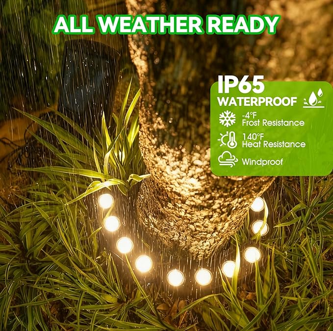 Solar Tree Lights Outdoor, Palm Tree Ring Lights with 3-in-1 Tie/Stake/Hang Installation, Warm White LED Tree Uplighting, 2000mAh Battery IP65 Waterproof Solar Tree Spotlights for Yard, Garden