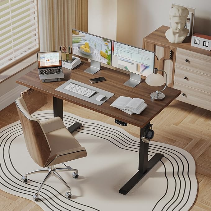Agilestic Electric Standing Desk, 63 x 24 Inches Height Adjustable Desk, Sit Stand up Desk for Work Office Home, Splice Board, Walnut