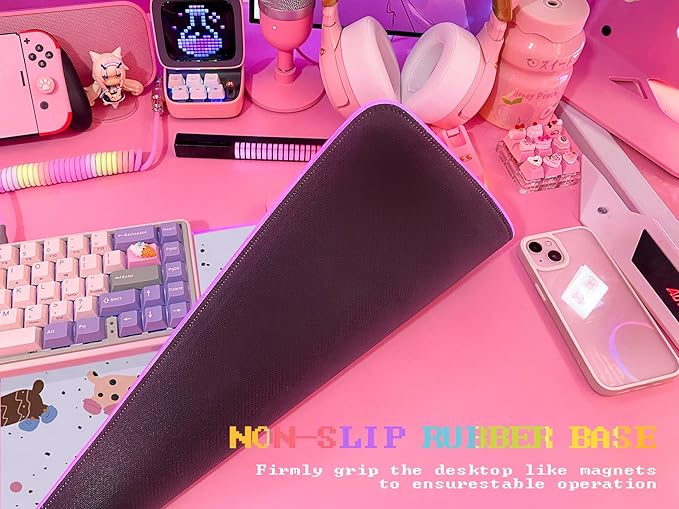 JMIYAV Pink RGB Gaming Mouse Pad 31.5x12 Inch PC XL Large Extended Glowing Led Light Up Desk Pad Non-Slip Rubber Base Computer Cute Mousepad Mat Desk Accessories Gaming Setup 33-1411