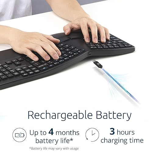 Kensington Pro Fit Ergo KB680 EQ Wireless Keyboard, Bluetooth & 2.4GHz Connection, Rechargeable, Ergonomic Design, Split-Keyboard (K72485NA)