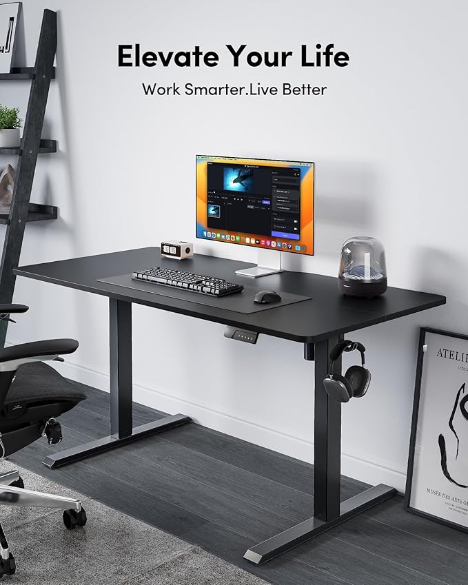 FEZIBO Electric Standing Desk Adjustable Height, 55 x 24 Inch Sit and Stand Desk, Home Office Desk, Ergonomic Computer Workstation, Black
