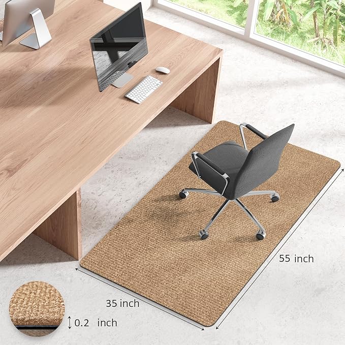Office Chair Mat for Hardwood Floors 55" x 35", Durable Non-Slip Large Tile Floor Protector, Anti-Scratch Thick Heavy-Duty Recyclable Gliding Desk Mats for Computer Rolling Chairs, Camel Color
