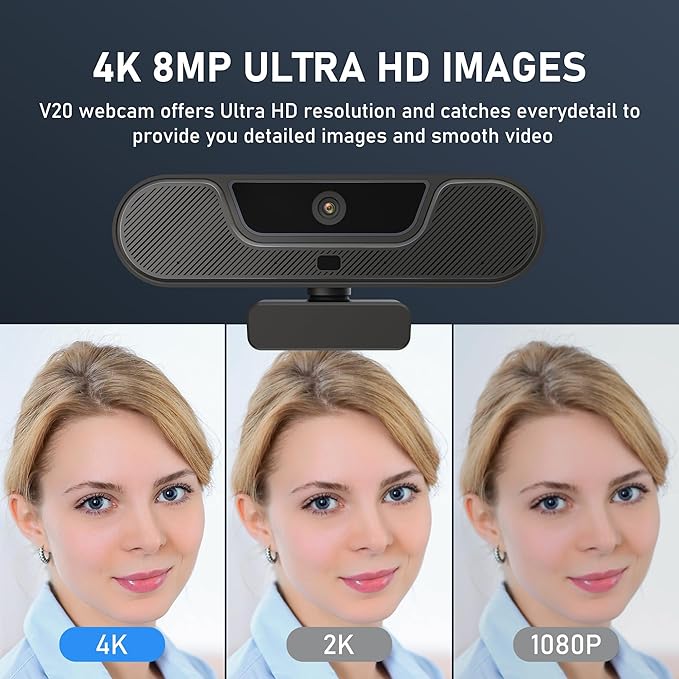 saylas 4K Webcam with Microphone and Speaker, Wide Angle 112°, Remote Control, Autofocus, Digital Zoom, Privacy Cover, Plug & Play Web Streaming Camera for Computer, USB Webcam for Pc