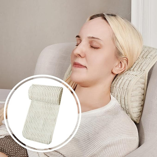 WdFour Headrest, Neckroll Pillow, Support Cushions for Neck, Back or Foot for Sofas, Recliners, Office Chairs, Massage Chairs, Neck Pain Relief and Cervical Support. (Cream, 17" Wx2.7 D)