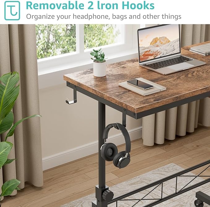 Small Portable Rolling Standing Desk - 32 Inch Adjustable Height Mobile Stand Up Desks with Wheels for Treadmill Walking Pad, Teacher Podium for Classroom, Couch Sofa Side Laptop Table, Rustic Brown