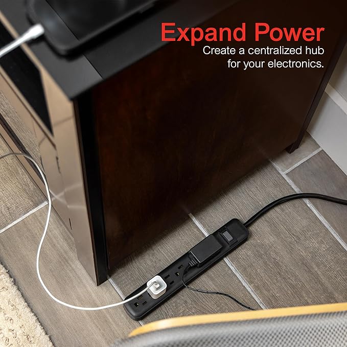 GE 6 Outlet Power Strip,12 Ft Long Extension Cord,3 Prong Outlets,UL Listed,Black,45192,(Pack of 4)