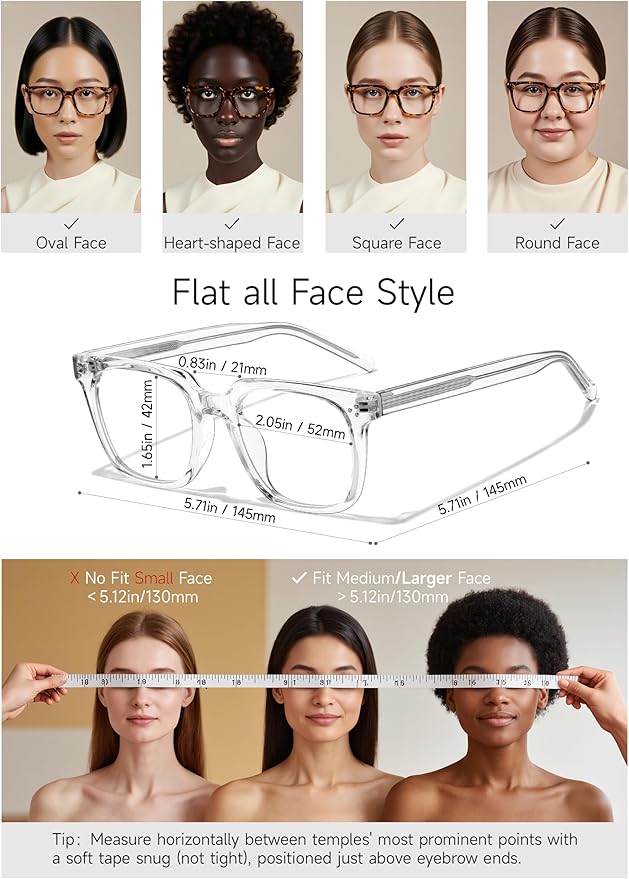 Oversized Square Blue Light Glasses for Woman Men fashion Reduce Eyestrain Protection for TV/Computer/Gaming
