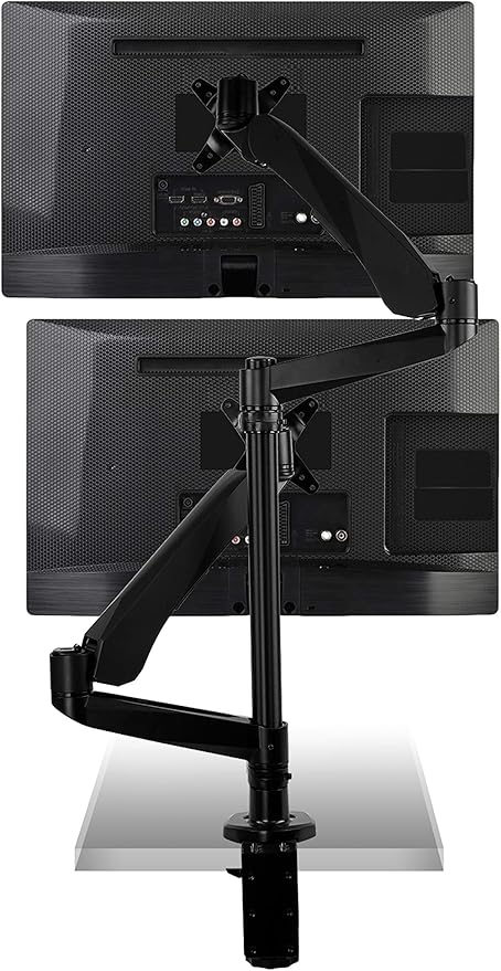 Mount-It! Premium Modular Dual Monitor Desk Mount Arms Stand | Double Gas Spring Arms Fits 19 21.5 24 27 32 Inch Computer Screens with 75 100 VESA Patterns | C-Clamp and Grommet Bases | Black