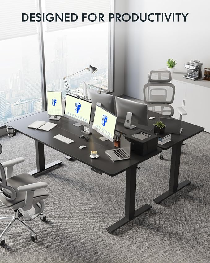 FLEXISPOT 71"×32" Large Electric Standing Desk for Office, Height Adjustable Sit Stand Desk with Cable Management & Cup Holder, for Commercial Use, Black Top (2 Packages)