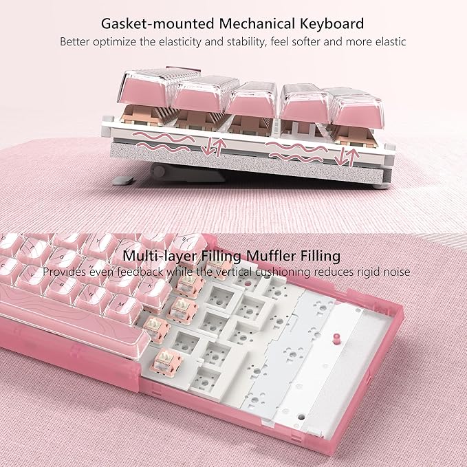 Womier 60% Percent Keyboard Pink Mechanical, QMK/VIA Creamy Gaming Keyboard Topographic, Hot Swappable Gasket Mount RGB Wired Key Board & Translucent Keycaps(VK66 PRO)