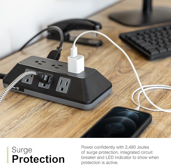 GE UltraPro 9-Outlet Surge Protector, 8', Black