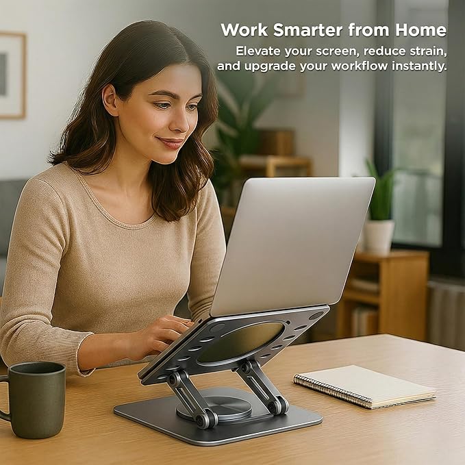 Uncaged Ergonomics Swivel Laptop Stand for Desk, Adjustable Computer iPad Stand for Desk w/ 360 Rotation, Portable Laptop Holder for Home Office Ergonomic Supplies (Space Gray)