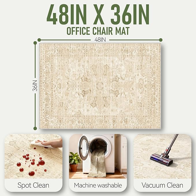 Office Chair Mat for Hardwood Floor, 36"x48" Desk Chair Mat for Home Office, Non-Slip Under Desk Mat Rug for Rolling Chair,Washable Rugs for Gaming Chairs-Beige