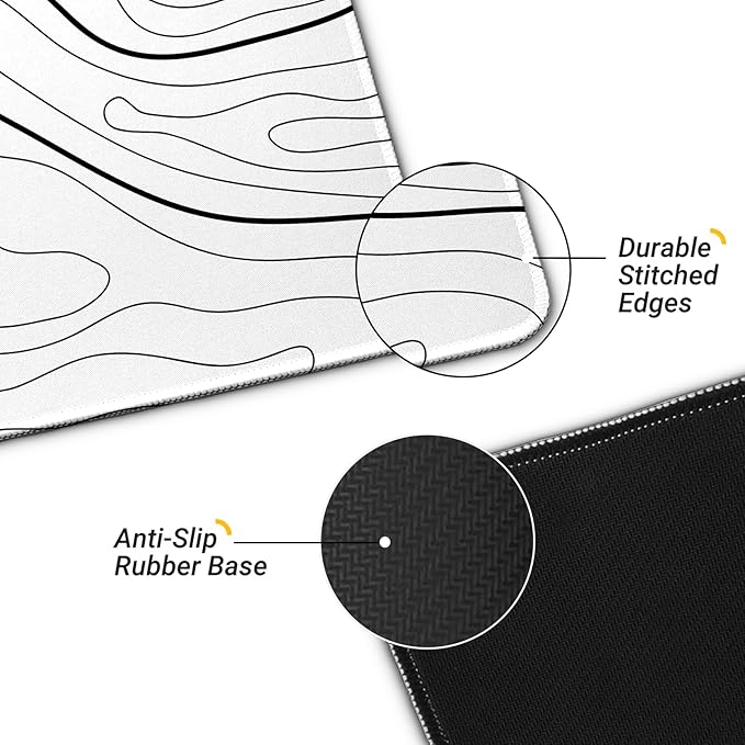 Large Computer Mouse Pad with Non-Slip Base for Desktop, Cute Gaming Mouse Mat with Stitched Edges, Long Extended Anime Mousepad for Laptop, 31.5 x 11.8 inches (White Topographic Map)
