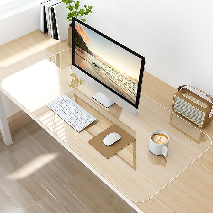 NATRKE Clear Desk Mat Pad, 39.4"x19.7" Large Transparent Computer Desk Mat Plastic Desktop Protector, PVC Writing Pad with Round Edge, Waterproof Wipeable Non-Slip Table Protector for Home Office