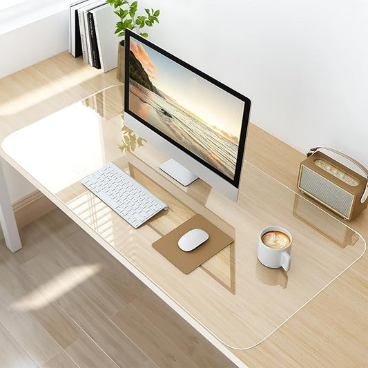 NATRKE Clear Desk Mat Pad, 39.4"x19.7" Large Transparent Computer Desk Mat Plastic Desktop Protector, PVC Writing Pad with Round Edge, Waterproof Wipeable Non-Slip Table Protector for Home Office