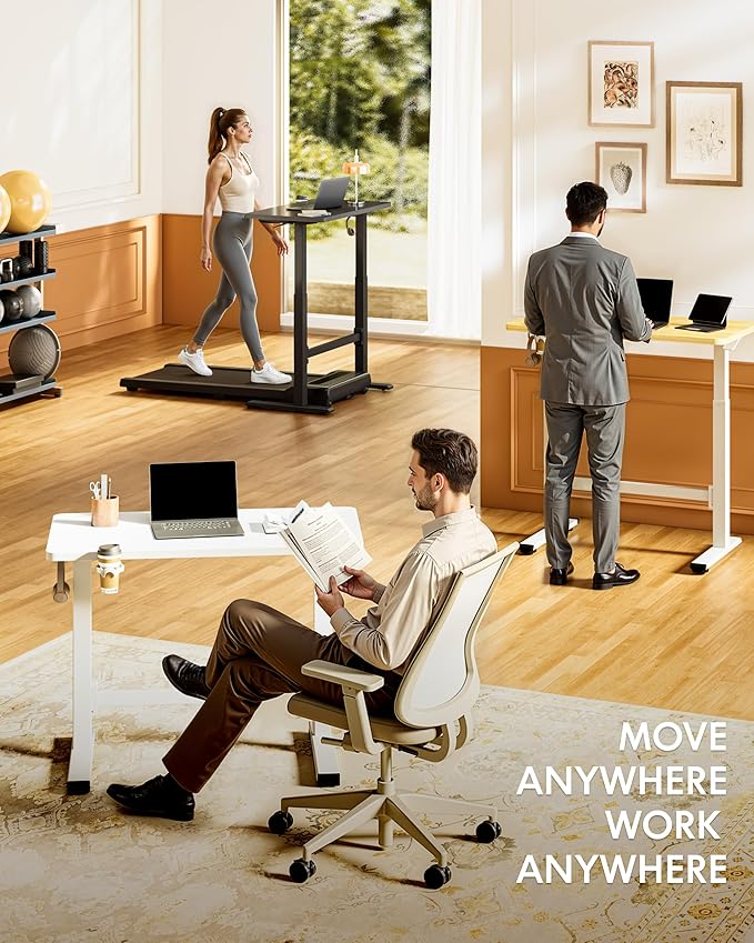 FLEXISPOT H7 Plus Gas Spring Adjustable Standing Desk, Mobile Rolling Sit-Stand Table with Wheels, Cordless Stand Up Desk for Small Spaces & Home Office, 40" One-Piece Desktop Black,Height 27.6"–45"