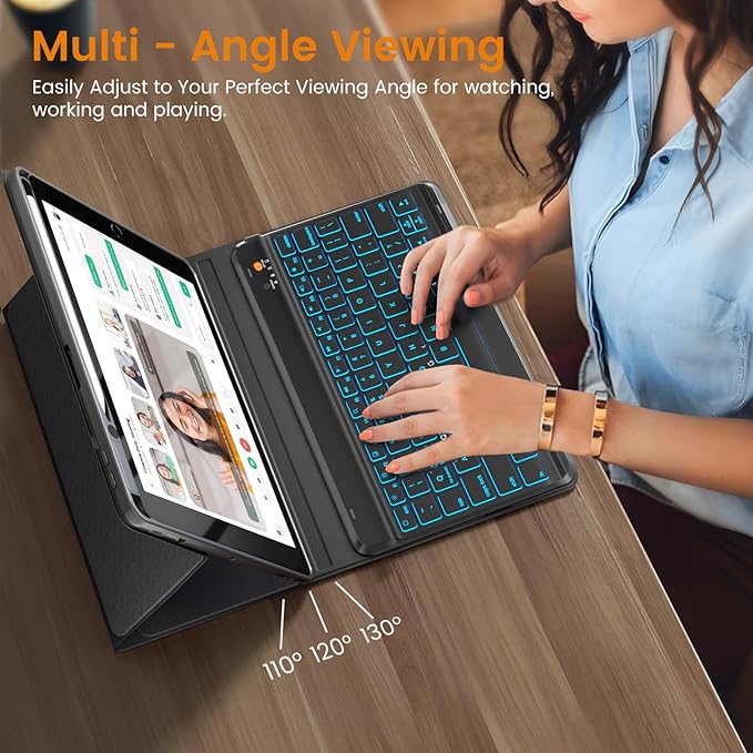 OYEEICE for iPad 11th (A16) &10th Generation Case with Keyboard - 7 Color Backlit Wireless Detachable Folio Keyboard Cover with Pencil Holder for iPad 11 inch A16 2025 10th Gen 10.9'' 2022 - Black