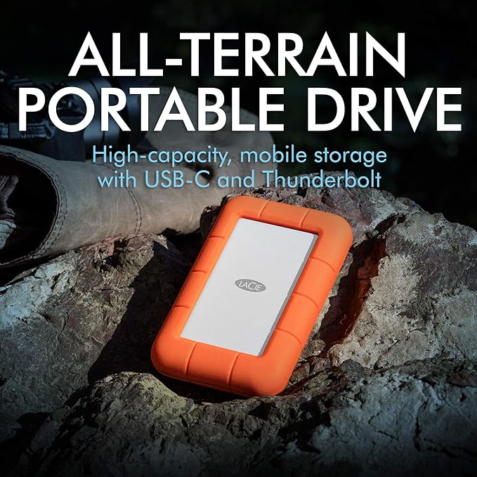 LaCie Rugged Thunderbolt USB-C 4TB External Hard Drive Portable HDD – USB 3.0 compatible, Drop Shock Dust Water Resistant, Mac and PC Computer Desktop Workstation Laptop, 1 Mo Adobe CC (STFS4000800)