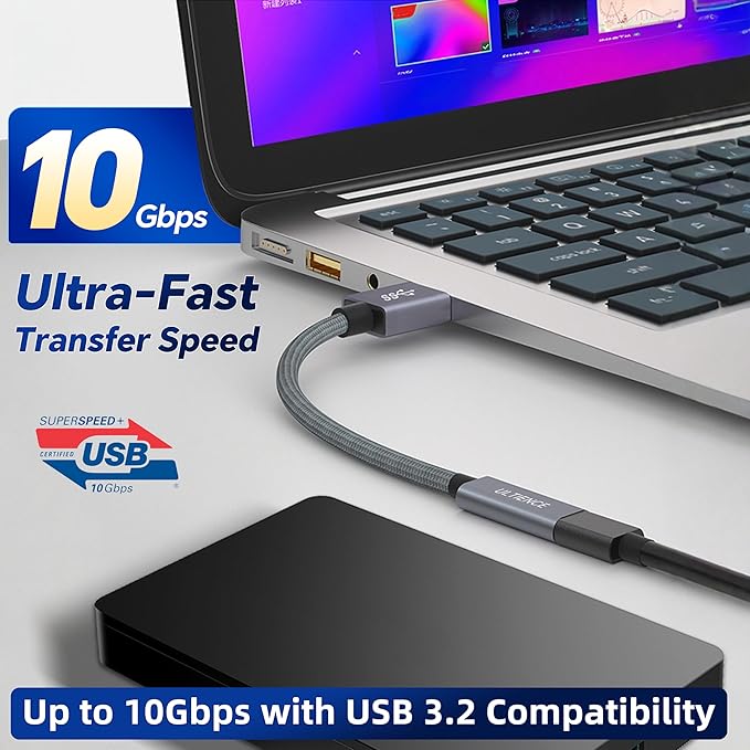 [10Gbps] High-Speed A to C Adapter with USB to USB C Cable, Female – 60W Fast Charging and Data Transfer Compatible with Laptop, PC, Flash Disk, Charger (0.41 ft Grey)