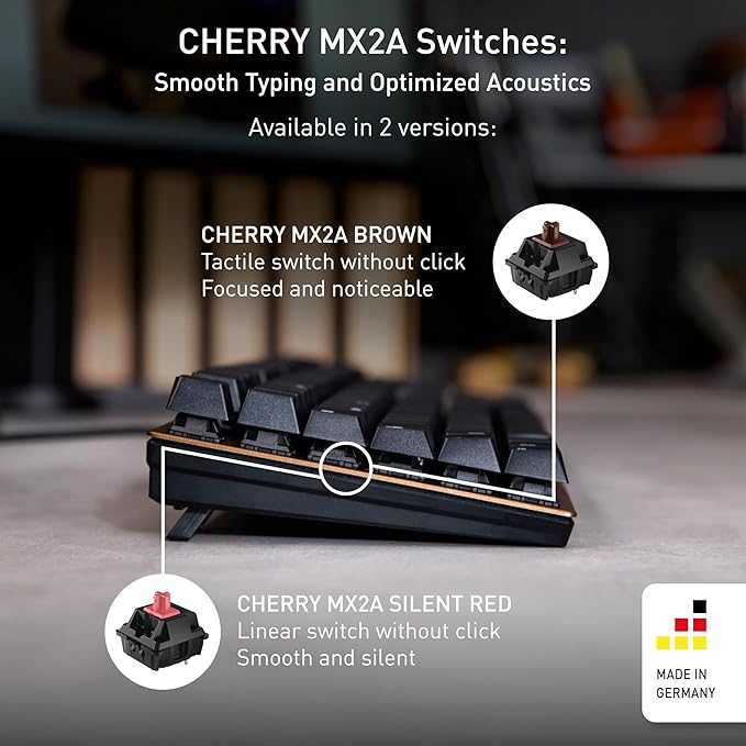 Cherry KC 200 MX, Wired Mechanical Office Keyboard, Modern Design with Elegant Aluminum Surface, USB-A Connection, MX2A Silent RED Switches, White/Silver