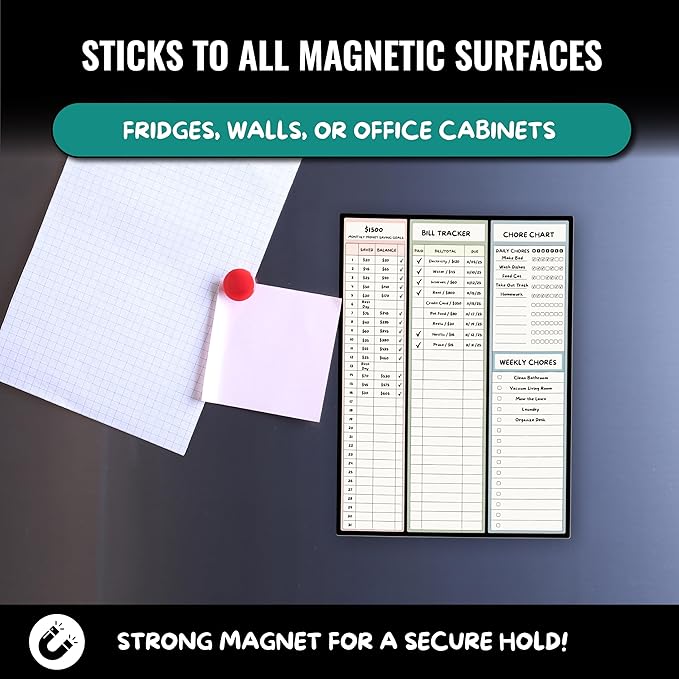Magnetic Dry Erase Budget Planner and Bill Organizer | 10" x 14" Whiteboard Calendar for Wall or Fridge | Monthly Bill Tracker, Chore Chart, and Family Organizer | Dry Erasable Markers Included