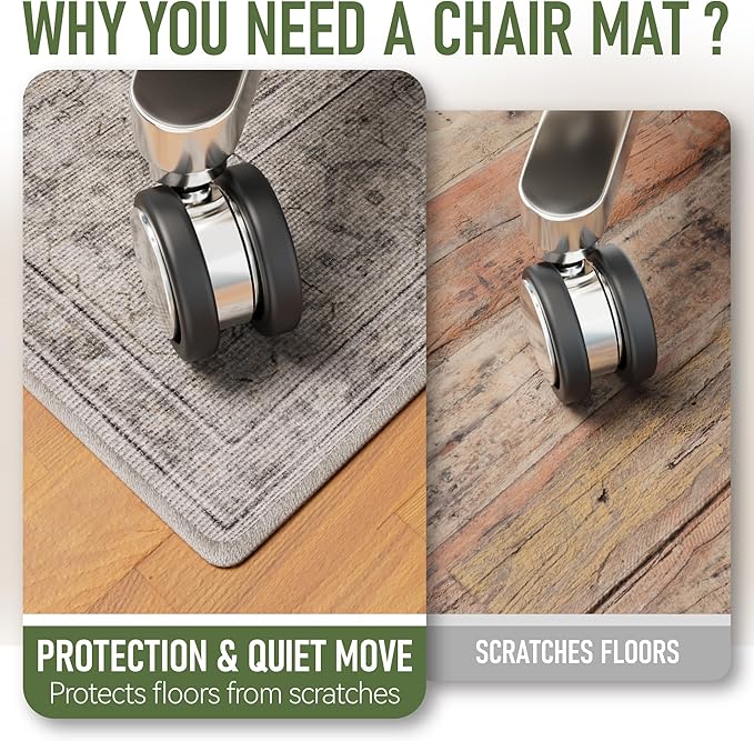 Office Chair Mat for Hardwood 48"x60", Under Desk Chair Mat for Home Office, Anti-Slip Office Rugs for Rolling Chairs, Floor Protector Washable Rugs Beige/Brown