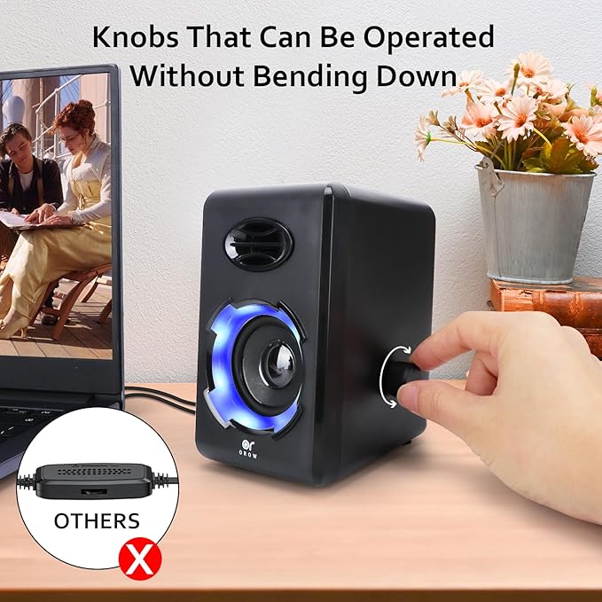 OROW Computer Speakers,USB Powered Desktop Speakers with 6 Lights Modes,Bluetooth 5.0&3.5mm AUX Speaker,RGB Gaming Speakers for PC/Monitor(Black)