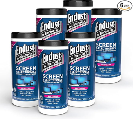 Endust For Electronics; Screen & Surface Cleaning Wipes, For TV, Phone, Computer Monitor, Laptop, Tablet, Pre-Moistened, Alcohol and Ammonia Free, 70 Count, 6 Pack (11506P6)