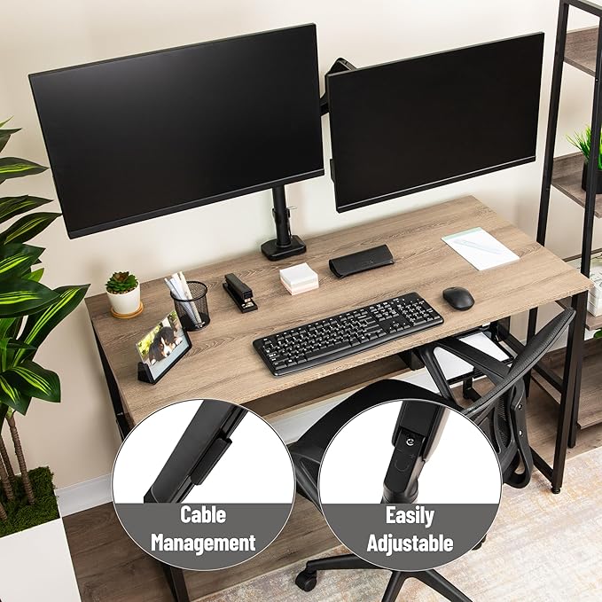 Mind Reader Dual Monitor Arm for 13–32 Inch Screens, Gas Spring VESA Desk Mount, ±180° Rotation, ±65° Tilt, ±180° Swivel, Holds up to 19.8 lbs Each, Integrated Cable Management, Black