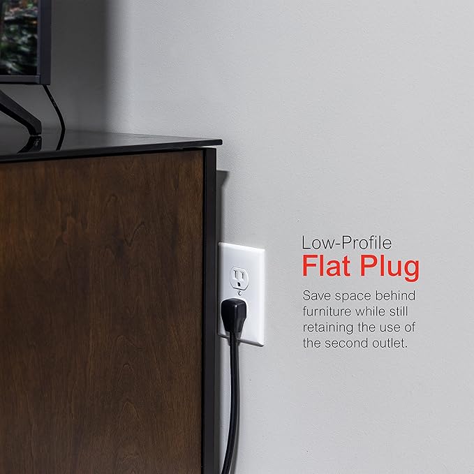 GE UltraPro 12 Outlet Surge Protector, Tethered 2 USB Ports, 8 Ft Power Cord, 4320 Joules, Flat Plug, Power Filter, Circuit Breaker, Warranty, UL Listed, Black, 11824