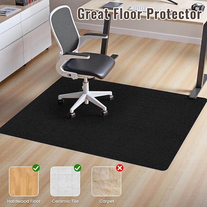 Sycoodeal Office Chair Mat for Hardwood Floor,Slip Resistant Floor Mat for Office Computer Gaming Chair,Heavy Duty Floor Protector for Rolling Chairs,Easy to Clean,Black(48"x60")