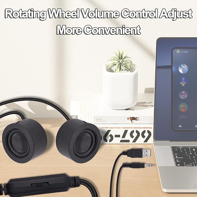 USB Mini Computer Speakers for Desktop Laptop Small PC Speakers USB-Powered 3.5mm TRS Stereo Jack with Volume Control Adjustment for MP3 Phone-1.2M/3.9FT