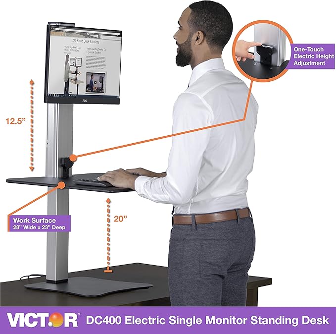 Victor DC400 Electric Standing Desk,28"W