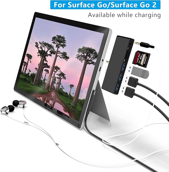 Surface Go Docking Station - USB C Hub with 6-in-2 Ports, 3.5mm Audio, SD/TF Card Reader