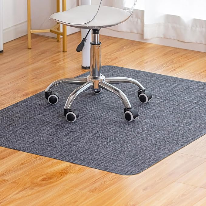 Office Chair Mat for Hardwood Floor Under Desk Computer Rolling Chair Mat for Wood/Tile Floor Non-Slip Heavy Duty Desk Rug PVC Plastic Hard Floor Protector 45"x 53" (Cool Grey)