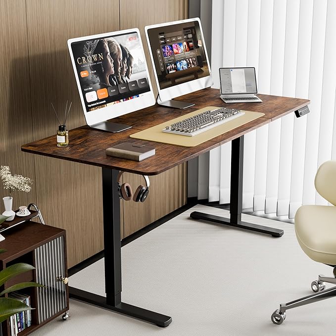 ERGOMAKER 63" Electric Standing Desk, Adjustable Height, Sit Stand Up Desk for Home Office & Computer Workstations, Memory Controller, Rustic Brown