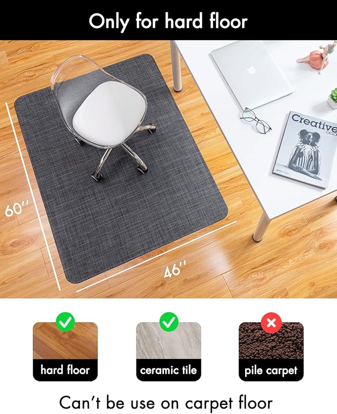 Office Chair Mat for Hardwood Floor Under Desk Computer Rolling Chair Mat for Wood/Tile Floor Non-Slip Heavy Duty Desk Rug PVC Plastic Hard Floor Protector 46"x 60" (Cool Grey)